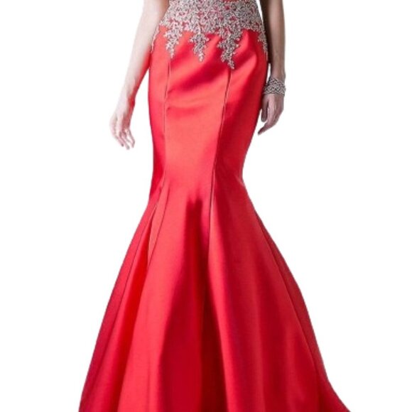 NWT Ladivine 8934 Metallic lace embroid Evening Dress Red Size 8 - Picture 5 of 7